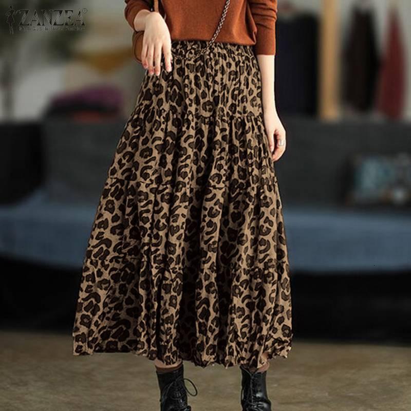 Casual Dresses Fashion Printed Skirts Women&#039;s Leopard Sun Spring High Waist Maxi Vestidos Female Pleated Robe Plus Size 5XL FWE9