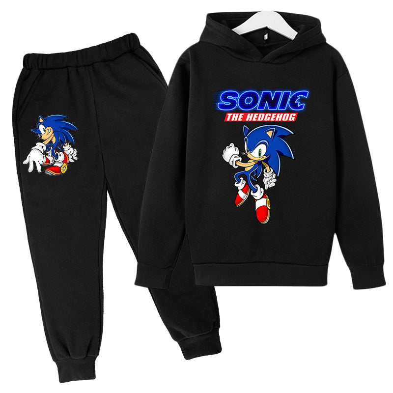cute kid hoodie trousers set cartoon sonic 2pcs set for 3-16years kids boys girls hooded jumper trouser clothing set