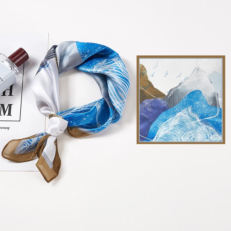 Scarves 2021 Fashion Silk Square Scarf For Women 53cm Satin Neck Hair Tie Band Bag Warp Soft Neckerchief Hijabs Head Female Foulard