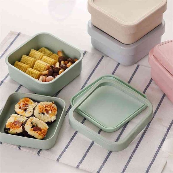 Multi-function Microwave Lunch Box Bamboo Fiber Health Material Double-layer Food Storage Container Outdoor Picnic Student 210423