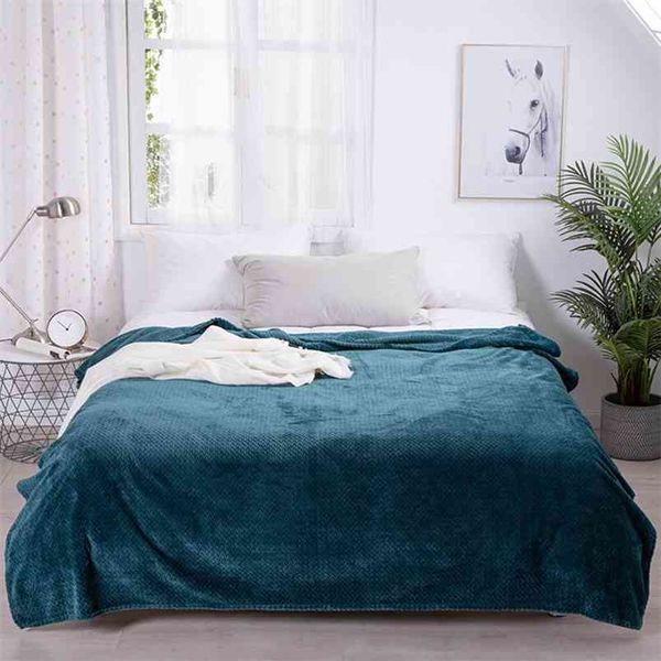 Flannel Fleece Blanket Soft Travel Solid Color Bed Cover Plush Sofa Warm Gift Delivery 210423