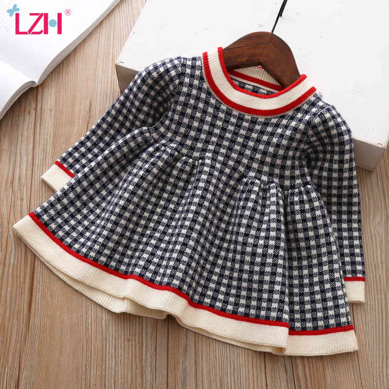 Girl&#039;s Dresses Autumn Winter Long Sleeve Plaid Sweater For Girls 1 Year Birthday Infant Baby Wedding and Party Dress 1026