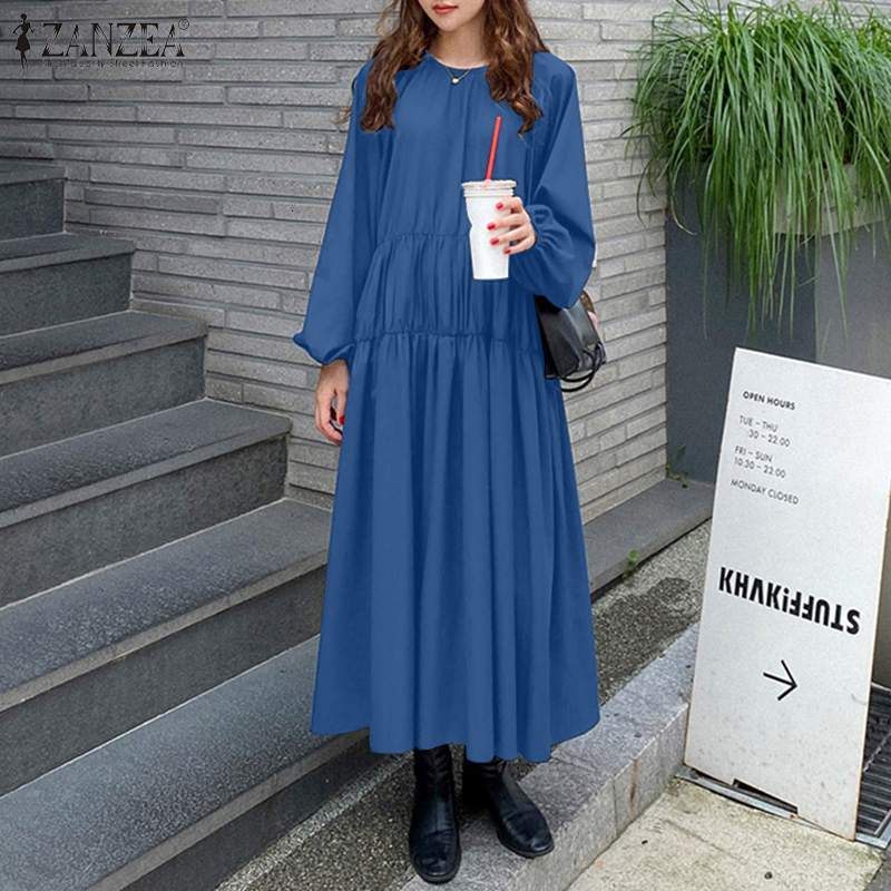 Women&#039;s Blouses & Shirts Plus Size Elegant Dresses ZANZEA Women Spring Autumn Party Vintage Clothing Long Puff Sleeve Casual O-Nec