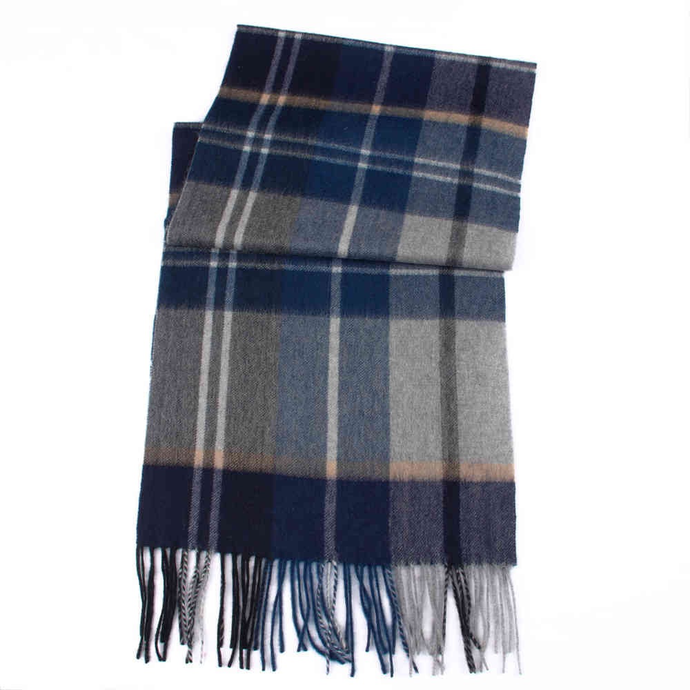 Scarves Luxury 100% Cashmere Scarf , Warm Winter Men Navy Grey Plaid Comfortable Blue Fashion Design Casual Wear 2021