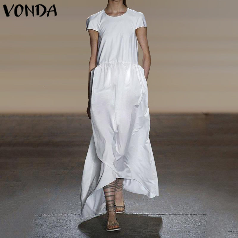 Women&#039;s Blouses & Shirts Kaftan Sundress Womans Evening Party Vestido Robe VONDA Women Maxi Long Dress Casual Loose Solid Color Tu