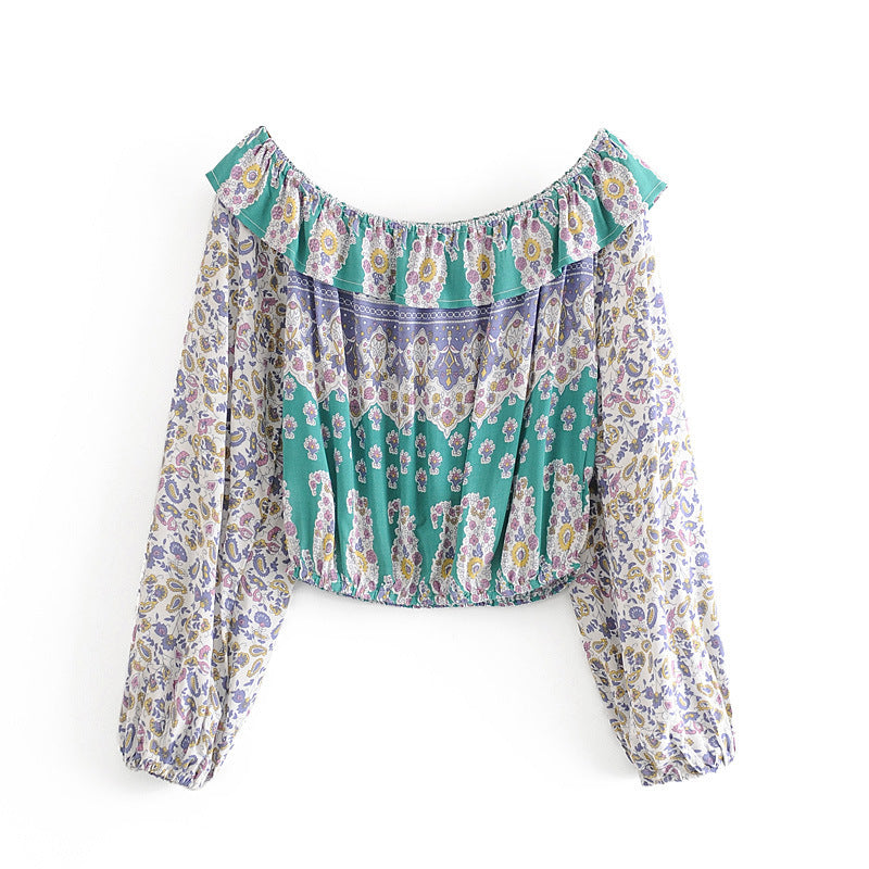 Women&#039;s Blouses & Shirts women floral print long sleeve blouses off-shoulder boho tops chic rayon cotton spring summer bohemian be