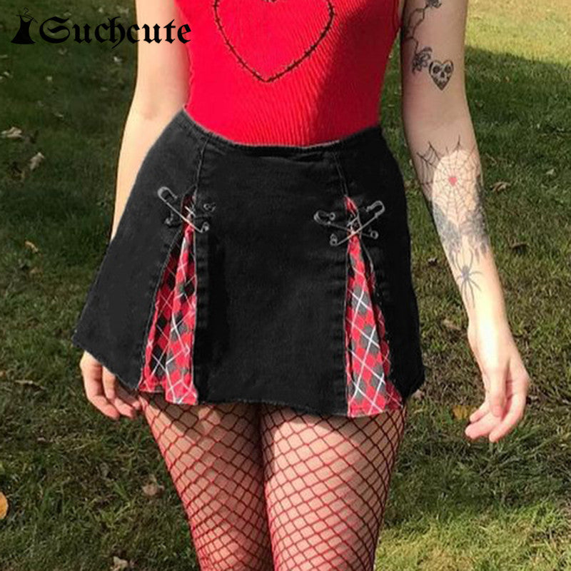 Skirts Goth Aesthetic Plaid Patchwork Low Wasit Mini For Women Streetwear E Girl Y2K Pleated Dark Academia Clothes O8AT