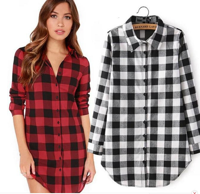 Women&#039;s Blouses & Shirts New Checkered plaid blouses shirt Cage female long sleeve casual slim women plus size office lady tops 2E