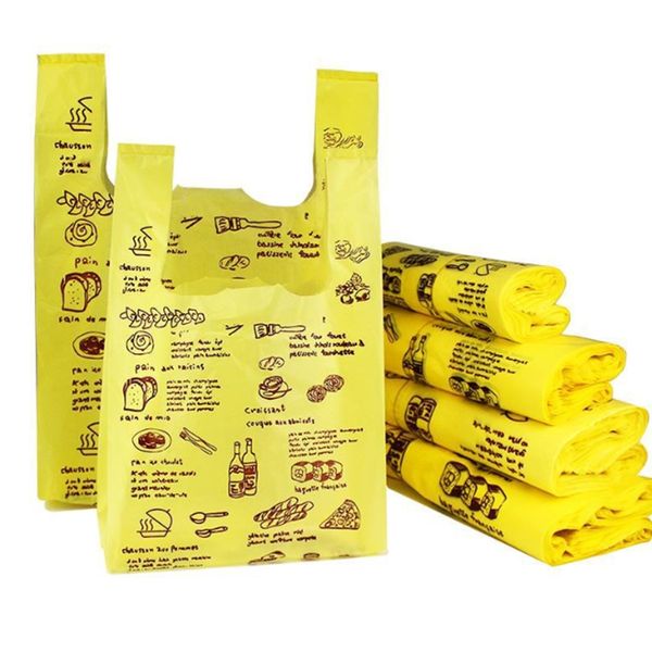 20x35cm 26x42cm 32x50cm Environmental biodegradable bags plastic Shopping bag yellow vest hand-bag bread packaging gift pouch