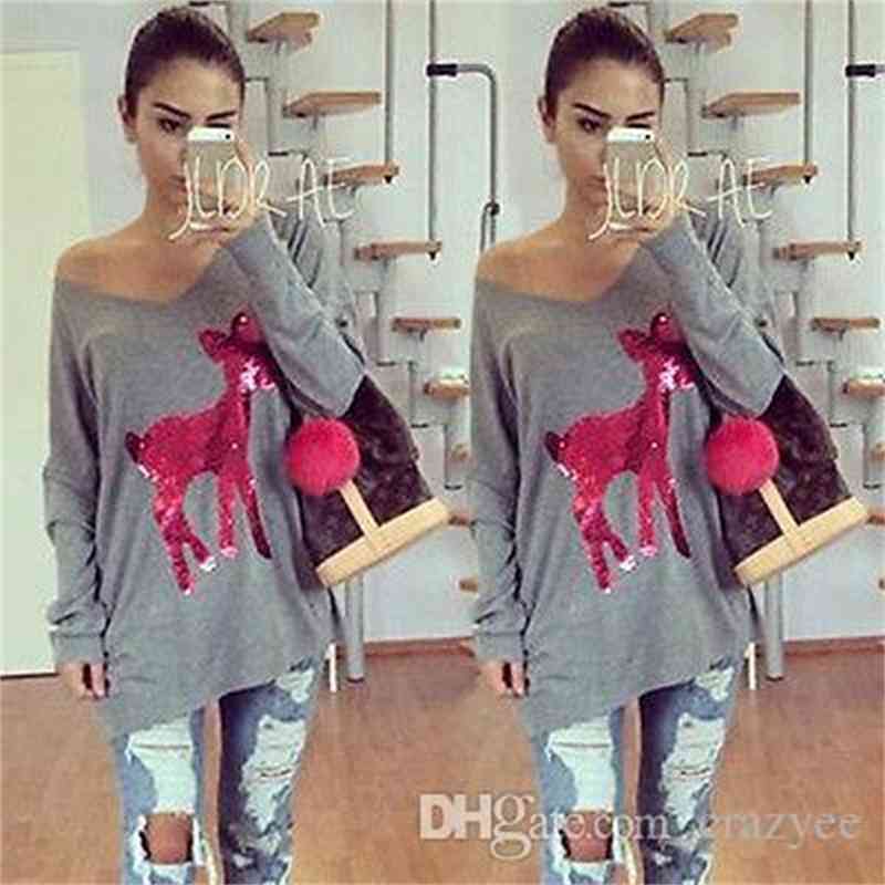 Women&#039;s Blouses & Shirts women clothes New dresses V-Neck t shirt Long Sleeve Womens autumn t-shirt Tops fashion deer print cotton