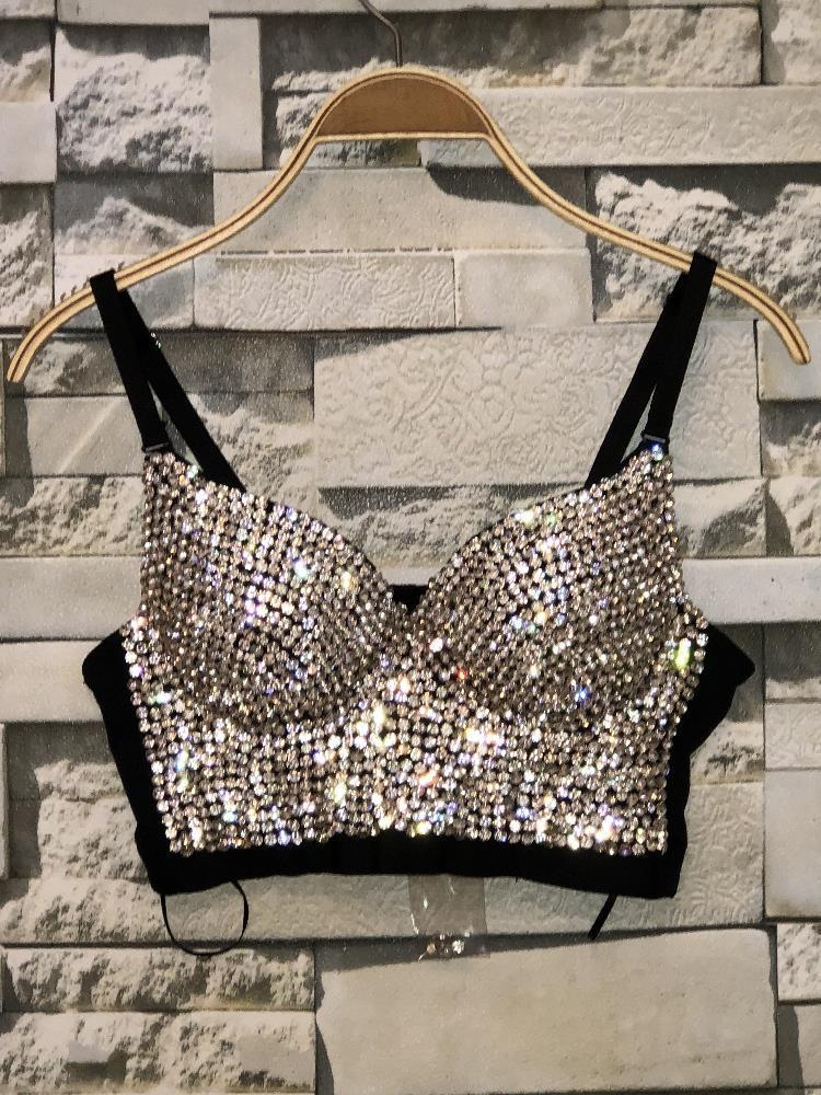 Rhinestone Bead Bustier Corset Pearls Women Tanks Diamond Push Up Night Club Bralette Womens Fashion Bra Cropped Top Plus Size