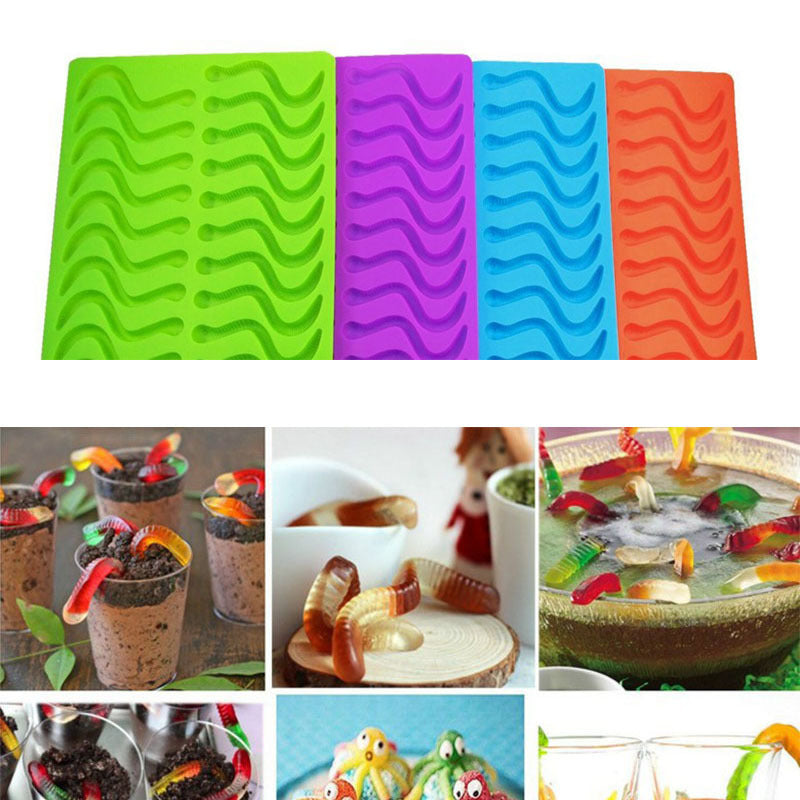 Gummy Mould Snakes Worms Shaped Hard Candy Molds Baking Accessories Silicone Kitchen Gadgets 1PCS Cake Decorating Tools