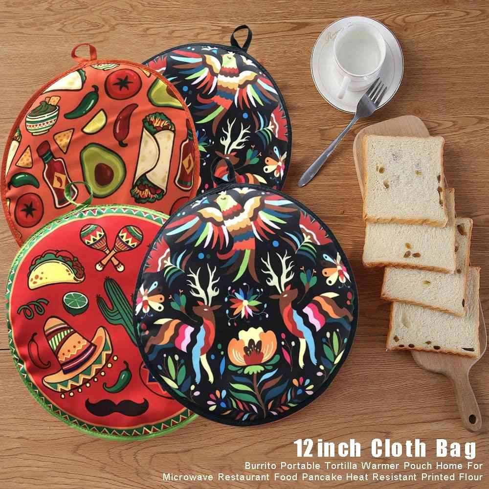 12inch Cloth Bag Burrito Portable Tortilla Warmer Pouch Home For Microwave Restaurant Food Pancake Heat Resistant Printed Flour