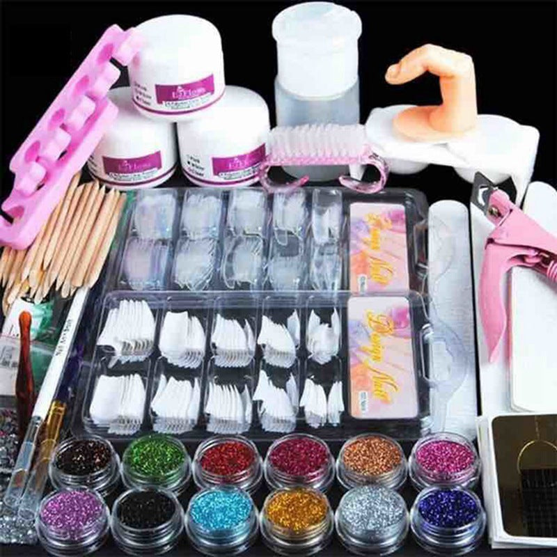Pro Acrylic Kit Nail Manicure Set With Acrylic Liquid Nail Glitter Powder Tips Decoration Brush Art Tool Kit
