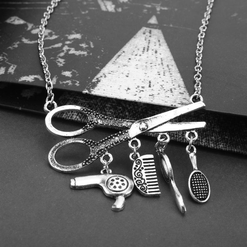 Fashion Barber Hair Dryer Scissors Comb Pendant Necklaces For Men Chain Pendants Women Necklace Cool Boy Jewelry Chains