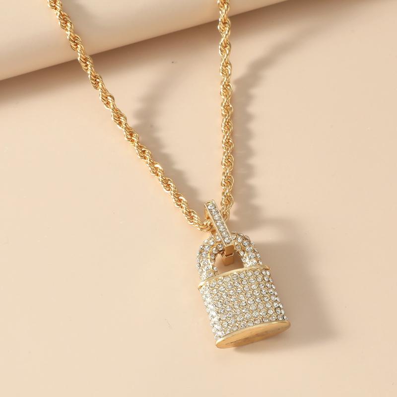 Necklace Alloy Drill Hip-hop Rap Personality Men&#039;s Lock Pendant Necklaces