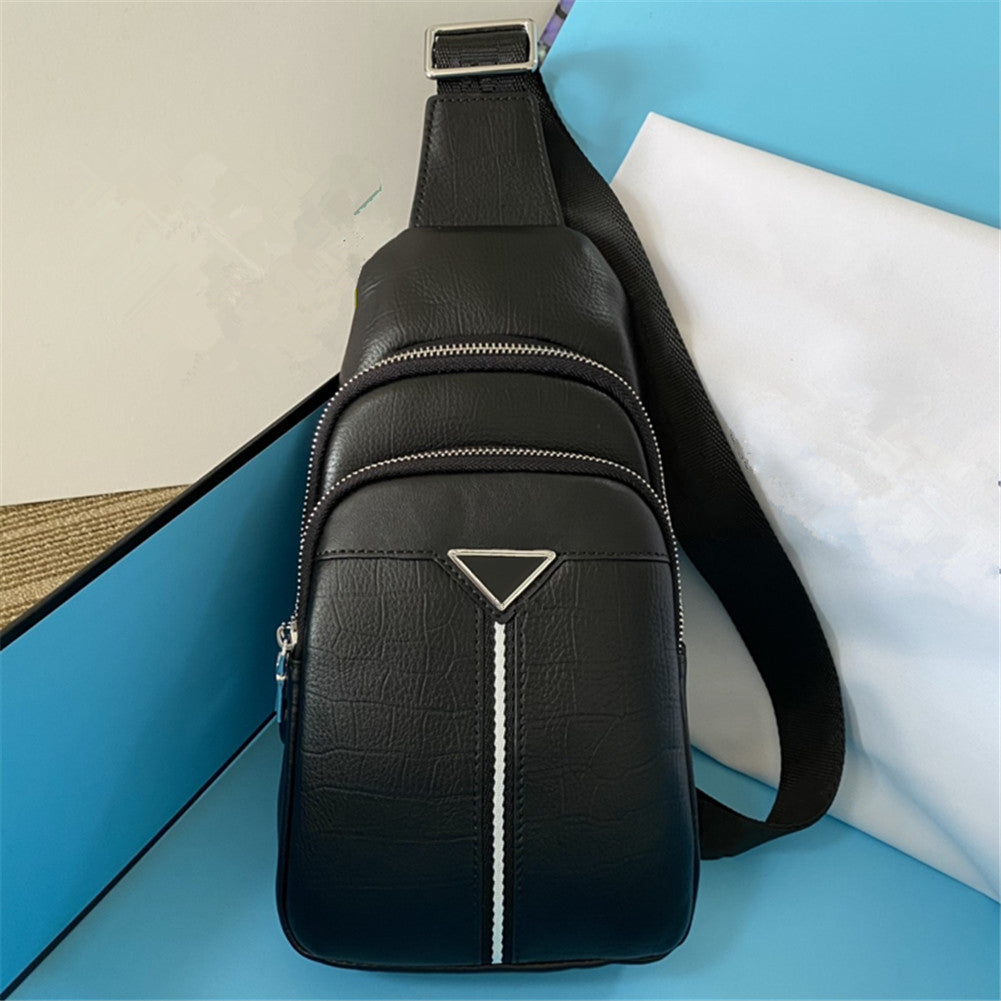 Men&#039;s black grain leather chest bag fashion leisure outdoor sports waterproof travel portable one-shoulder messenger backpack