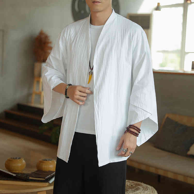 Men&#039;s Jackets 2021 New Men Cotton Linen Kimono Cardigan Outerwear Coats Fashion Streetwear Loose Male Casual Overcoat Clothing HDU