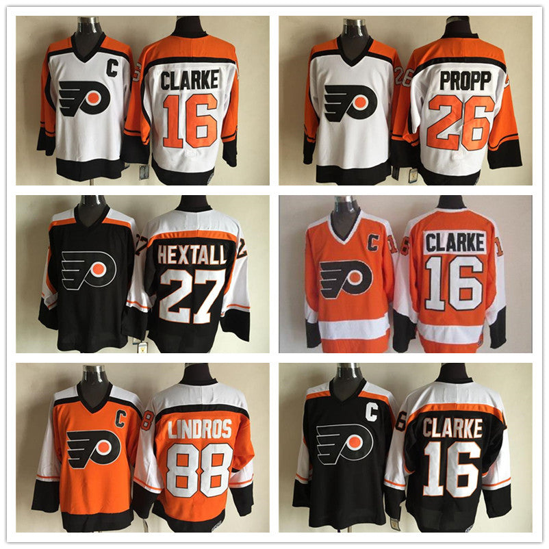 2017 Ice Hockey Jerseys Philadelphia Flyers 16 Bobby Clarke 88 Eric Lindros 27 Ron Hextall 1 Bernie Parent 7 Bill Barber 28 Propp Shirt uniform