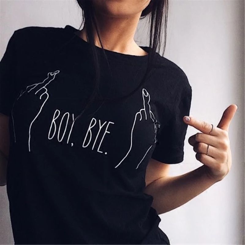 Women&#039;s T-Shirt ZSIIBO boy bye middle finger personality street Leisure punk wind funny student youth summer cotton T-shirt WT1