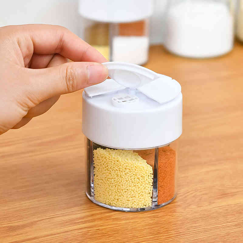 1PC Spice Jar Seasoning Box 4 Compartments Kitchen Spice Storage Bottle Jars Transparent PP Salt Pepper Cumin Powder Box Tool