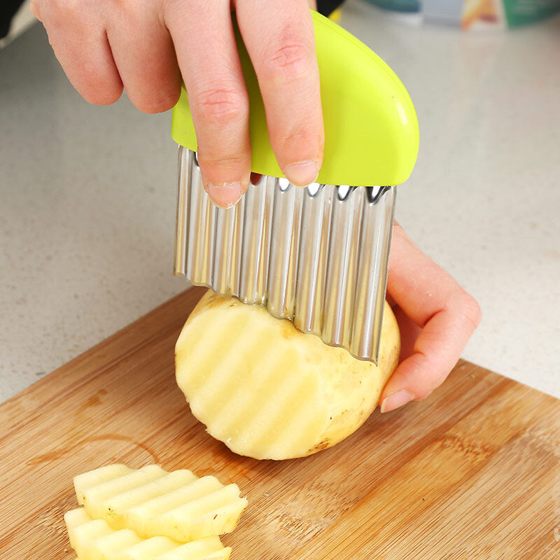 1PC Potato Cutter Stainless Steel Wavy Knife French Fry Chip Cutter Kitchen Vegetable Slicer Cutting Tool Cooking Kitchen Gadget