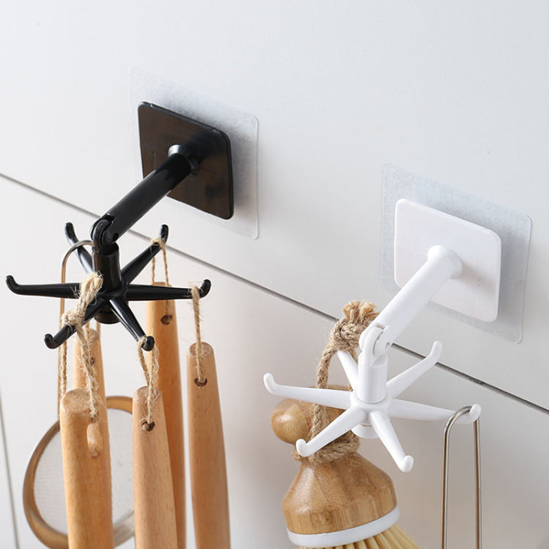 Punch-free 360Â° Rotated Storage Rack Portable Hook Kitchen Utensils Waterproof Non-marking Stickers Hanger Bathroom Rack