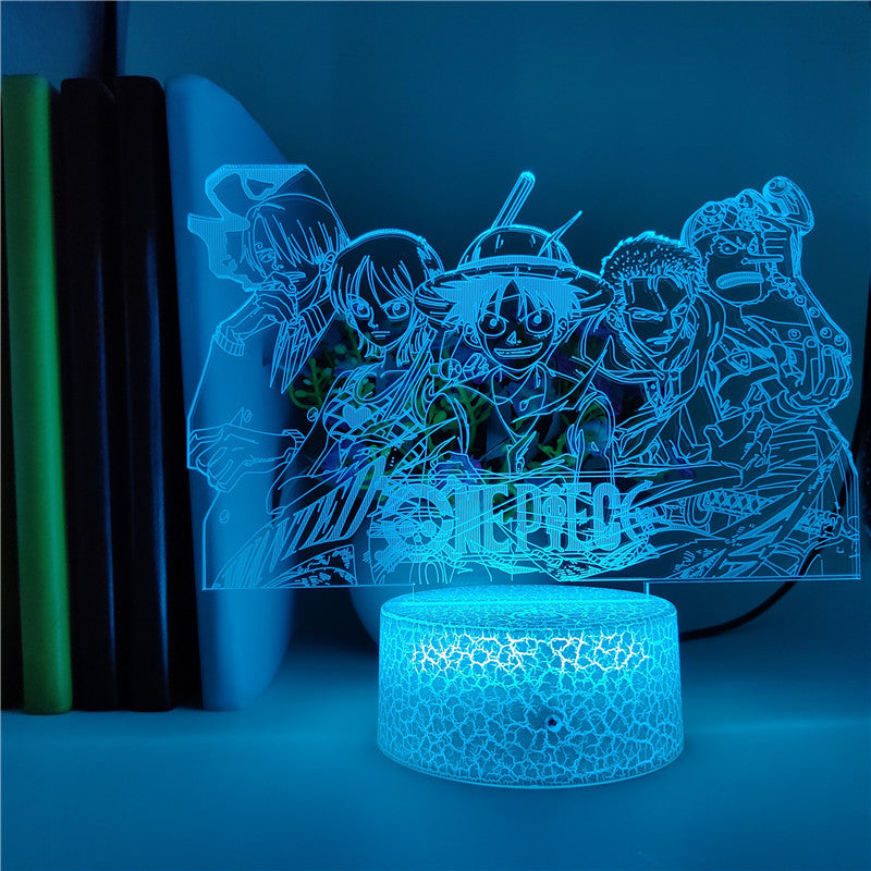 LED Night Light 3D Illusion Desk Lamp Anime Nightlight One Piece Straw Hat Pirates Team APP Control Home Hotel Room Club Decor Gift