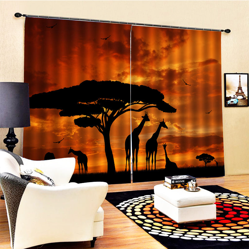 High quality custom fabric nature scenery sunset curtain 3D Window Curtains For Living Room