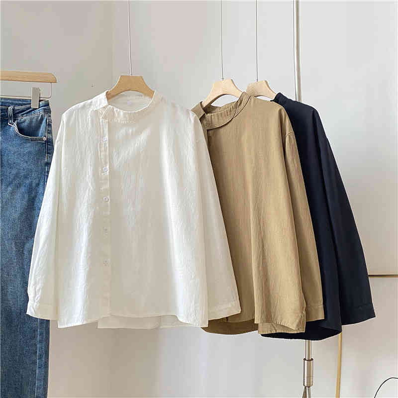 Women&#039;s Blouses & Shirts Lamtrip Unique Design Oblique Button Delicated Peter Pan Collar Cotton Long Sleeve Shirt Blouse YAKG