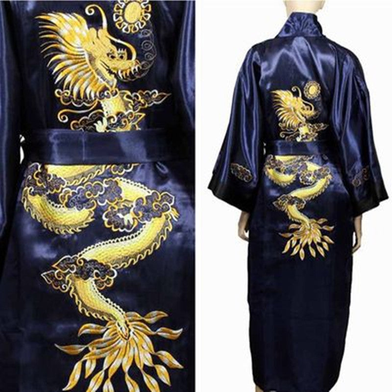 Men&#039;s Sleepwear Bathrobe Men Satin Silk Robe Embroidery Dragon Kimono China Fashion Style Big Size Man Pyjamas VS4C