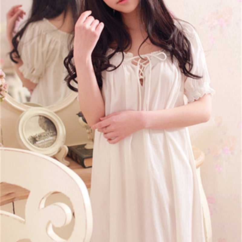 Women&#039;s Sleepwear Princess nightgown Young girl sleeve Short-sleeve royal vintage sleepwear Simple design long 100% cotton K083