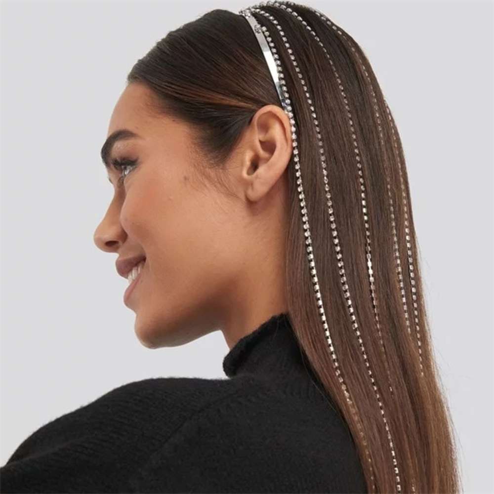 New hairband long tassel water drill hair chain Headband