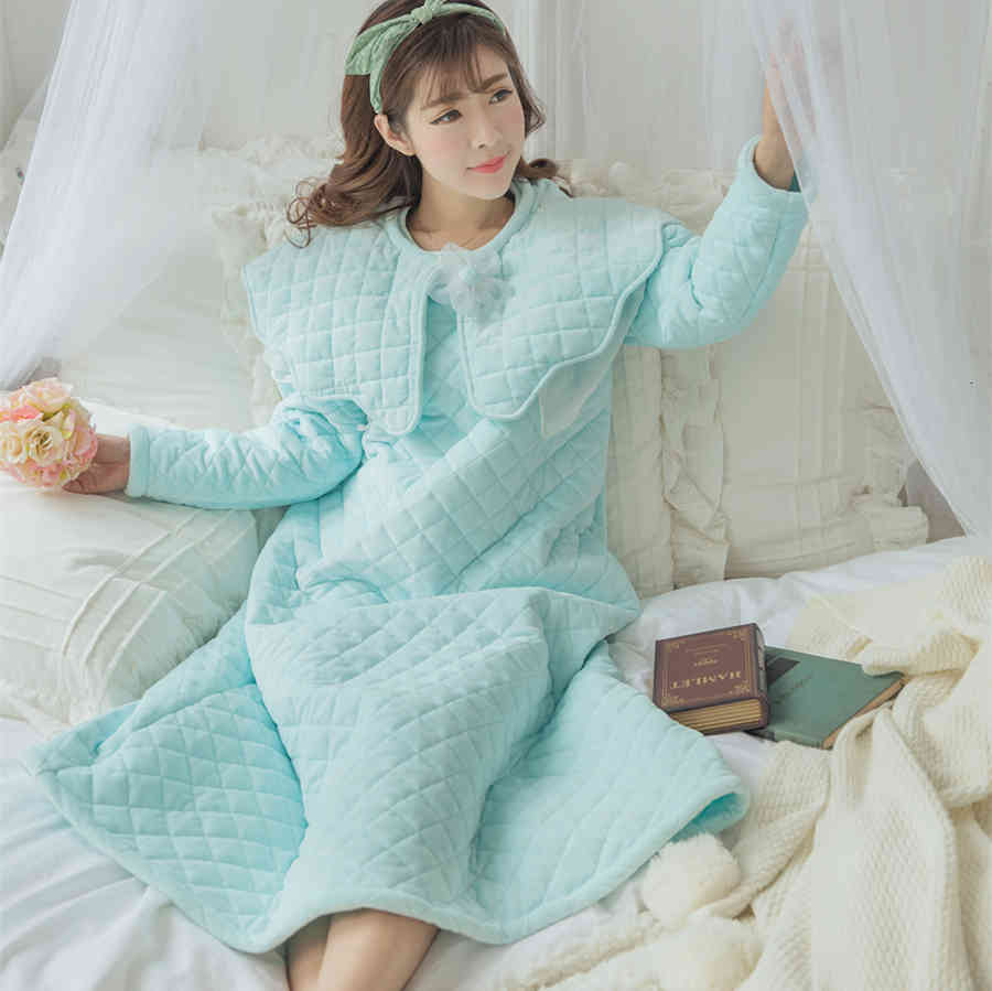 Women&#039;s Sleepwear Winter Nightgown Women Cotton Thickened Long Vintage Priness Night Warm HighQuality I7RL