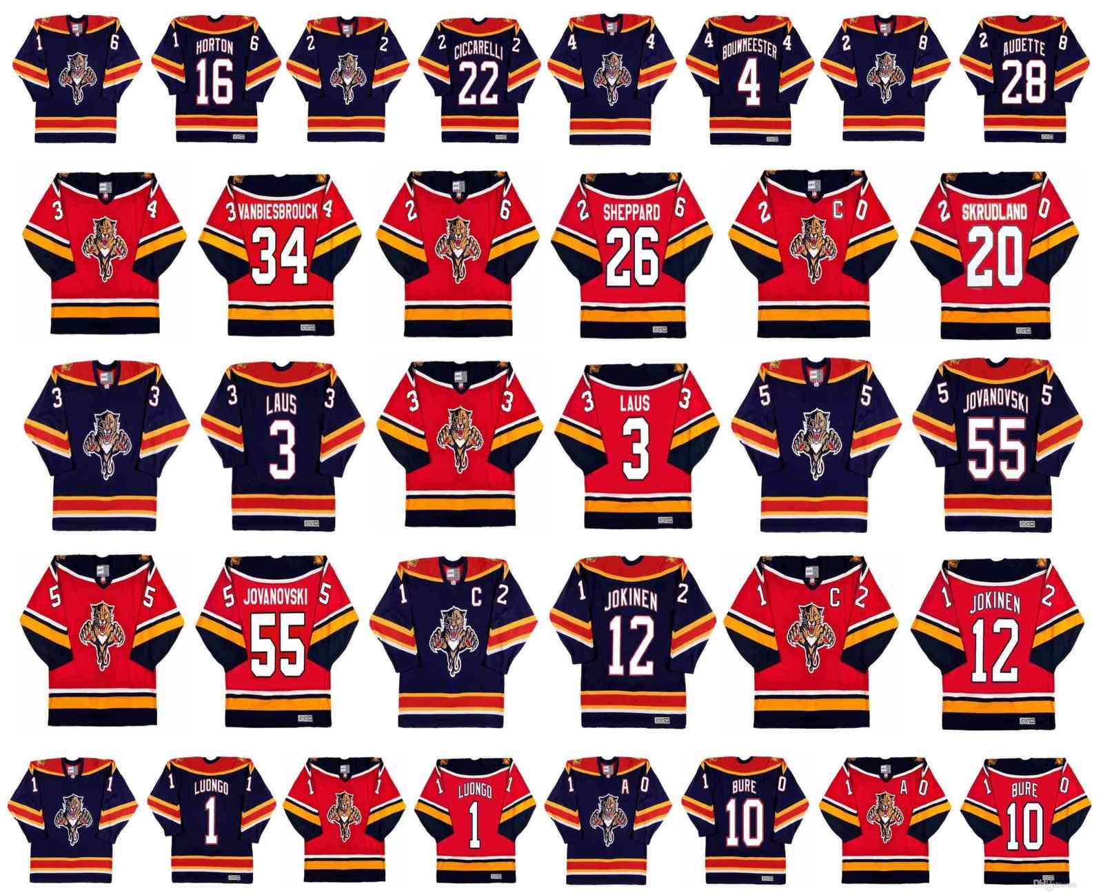 Vintage Florida Panthers Jerseys 16 Nathan Horton 22 Dino Ciccarelli 4 Jay Bouwmeester 28 Donald Audette 1 Roberto Luongo CCM Retro Hockey
