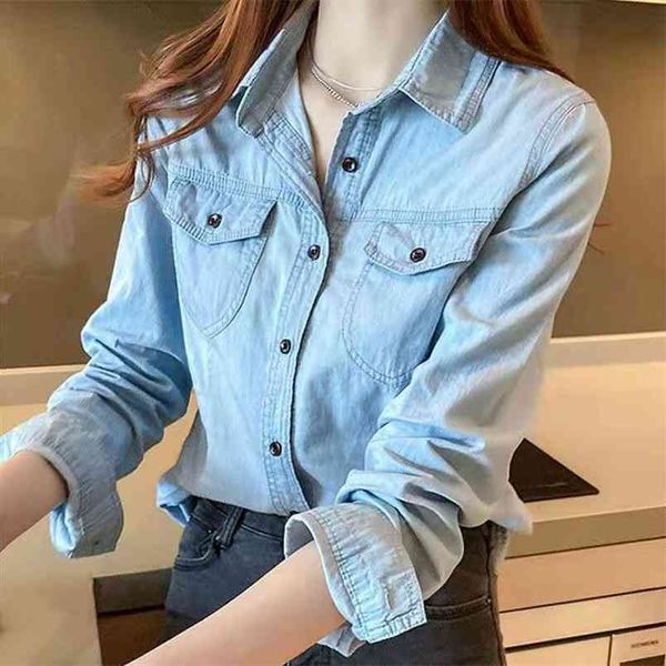 Spring-autumn Korean Style Women Long Sleeve Cotton Linen Blouse Slim Turn-down Collar Single Breasted Casual Shirts W193 210512