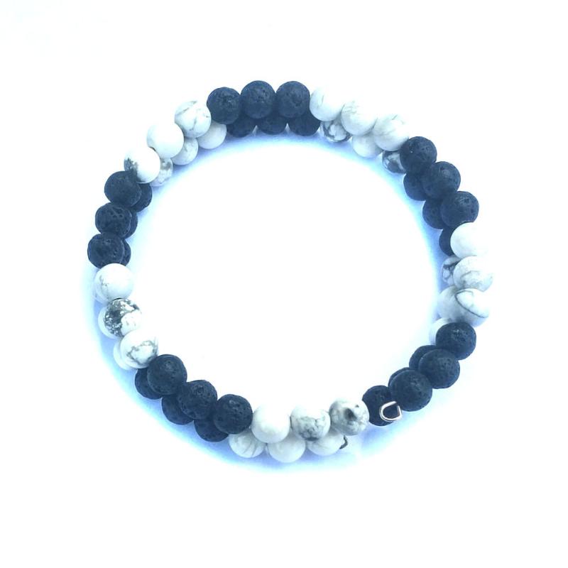 6mm Big 3 White Pine Volcanic Stone Black And Energy Health Bracelet Wear Wire Lover Friendship Beaded, Strands