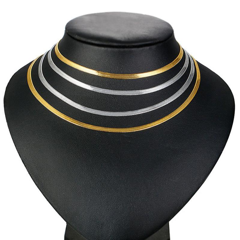 4mm Flat Snake Chain Necklace Gold Stainless Steel Choker Men Women Jewelry Making Silver Color High Quality Chains