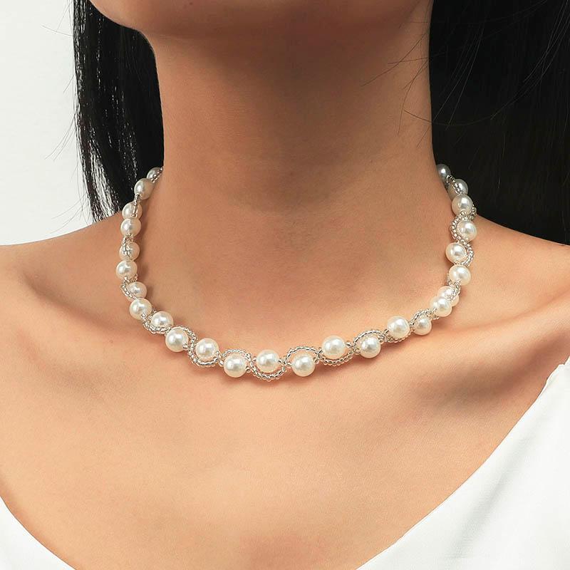 Style Trendy Ladies White Pearl Glass Beads Handmade Beaded Chokers Necklaces For Women Girls Gifts Wedding Jewelry Gift
