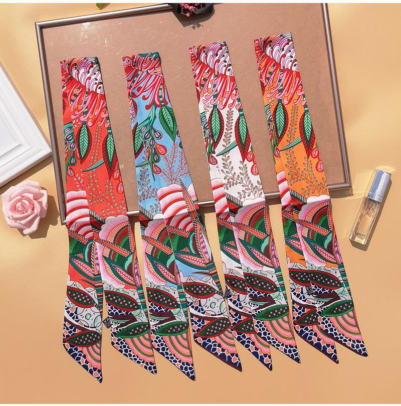 Designer Floral Print Handbag Scarf Lady Silk Luxury Hair Skinny Wrapped Ribbon Neck G41 Scarves