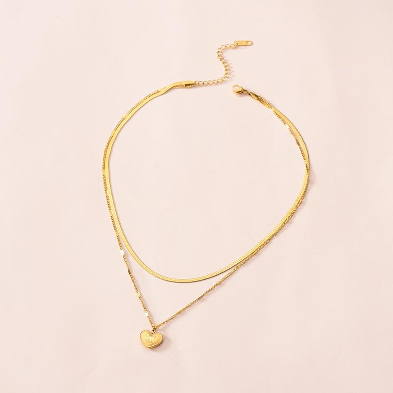 Stainless Steel 2 Layer Gold Color Heart Necklaces Snake Bone Chain Choker 2021 Female Fashion Collier Pendant