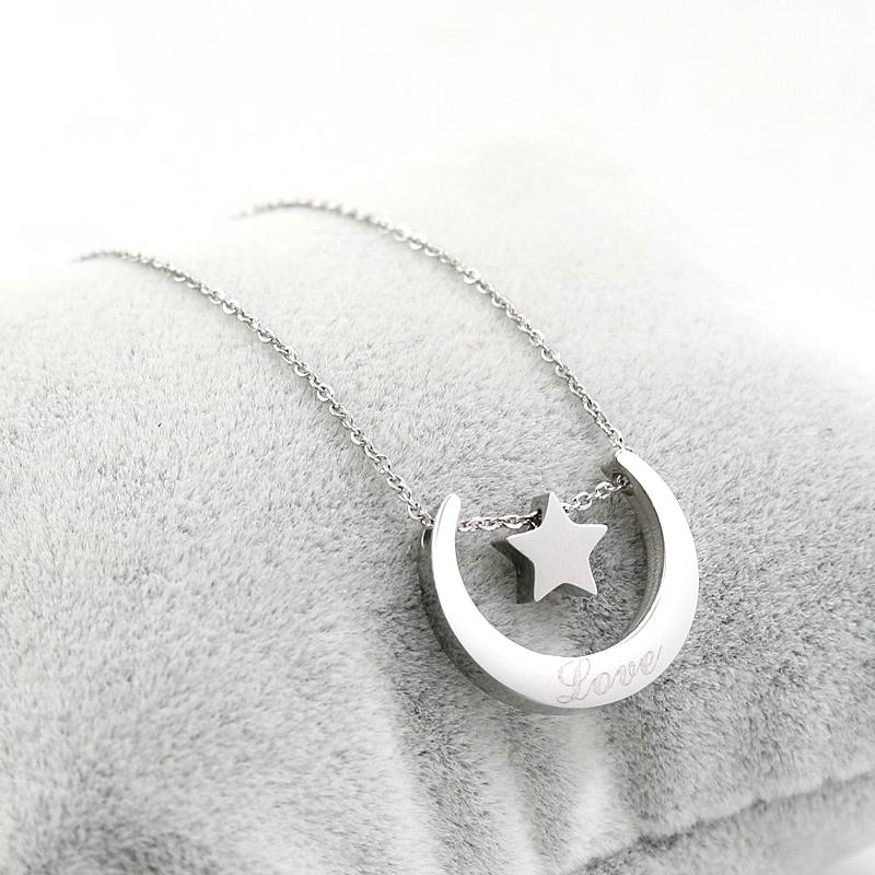 Pendant Necklaces Rose Gold Stainless Steel Chain Necklace Moon Star Choker For Woman Lady Wedding Party Fashion Jewelry Gift