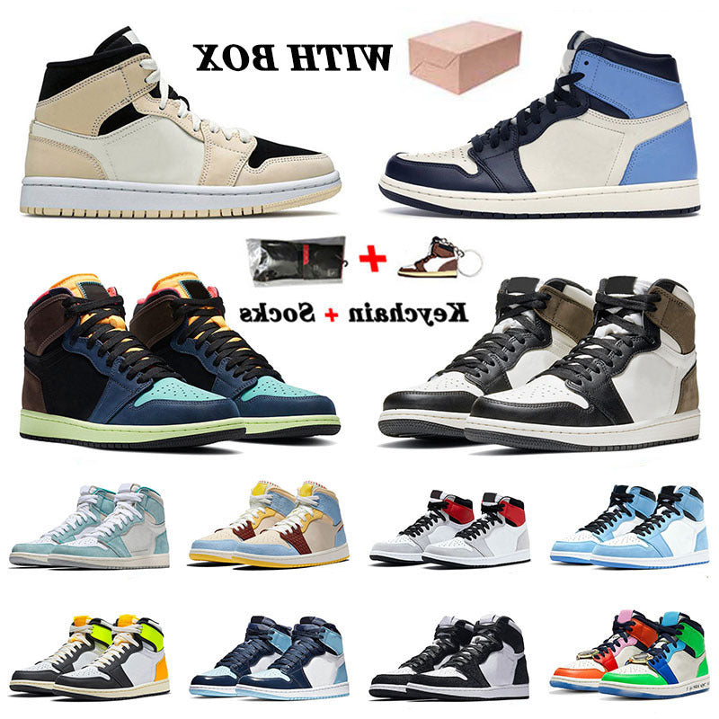 WITH 1 1s Basketball Shoes Top Quality Jumpman MID Barely Orange Men Women High Obsidian UNC Dark Mocha Fearless Trainers SneakersY6S4