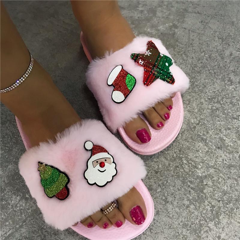 Slippers Christmas Gift Winter Women Shoes Hollow Flat Heels Platform Beach Mules Ladies Slides Party Sandals Zapatos De Mujer