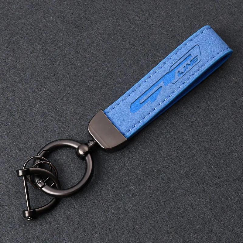 Keychains Fashion Metal Leather Car Styling Keychain 4s Shop Business Gift For GT Line Kia Renault Peugeot 308 Custom Auto Key Accessories