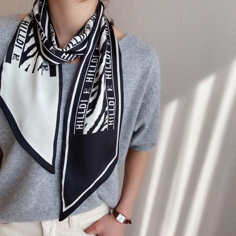 Scarves 2021 Korean Version Small Silk Scarf Women&#039;s Imitation Satin Double Diagonal Long Hair Binding Ribbon