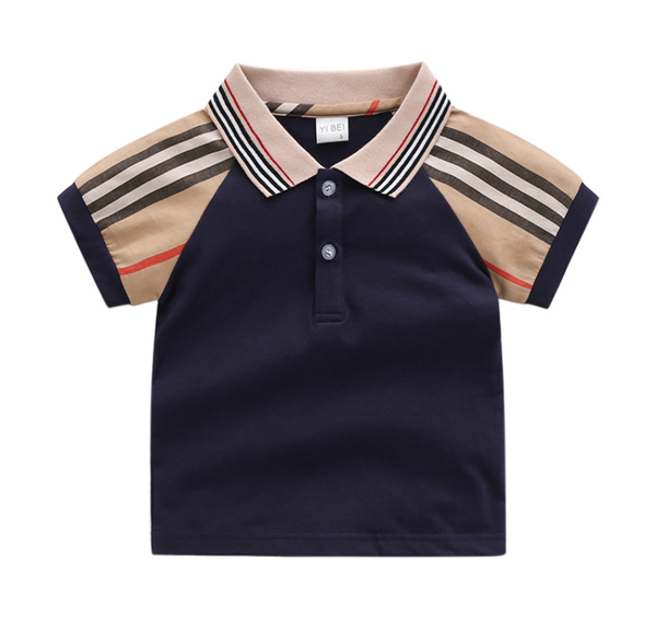 Summer Boys Girls Shirts Girls Boys Cotton Breathable Tops Short Sleeve Lapel Clothes Outwear Stripe Shirt School Uniform