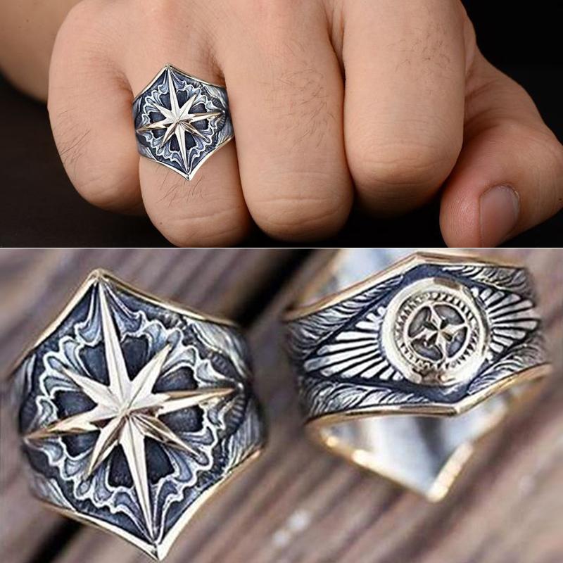 Cluster Rings Stylish Men Ring Trendy Two Tone Engraved Finger Punk Styles Biker Cool Vintage Metal Jewelry Gift Size 8-13
