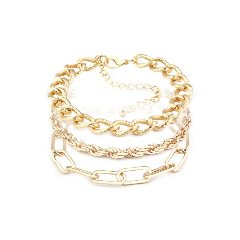 Link, Chain Bohemian Gold Color Thick Link Bracelet For Women Punk Boho Beach Bangle Jewelry Gift