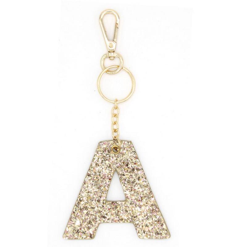 Keychains PU Leather Glitter Letter Keychain Original Jewelry High Quality 26 Initial Letters Alphabet Key Chain Wholesale